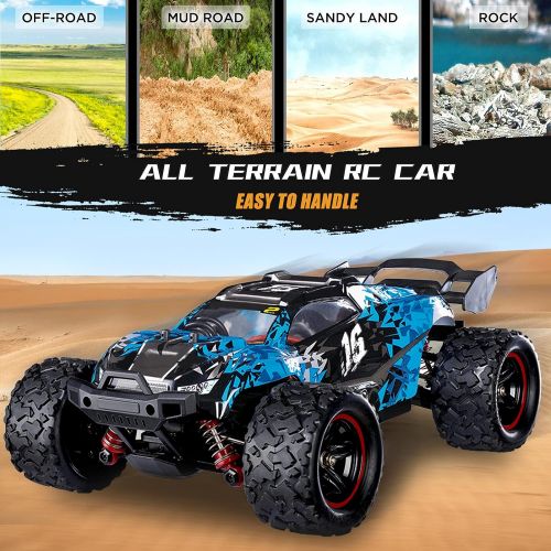  GoolRC Brushless RC Cars, 1:18 Scale 2.4Ghz Remote Control Car, 4WD 60KM/H High Speed Racing Car, All Terrain Off Road RC Truck with Headlight for Kids and Adults (Blue)