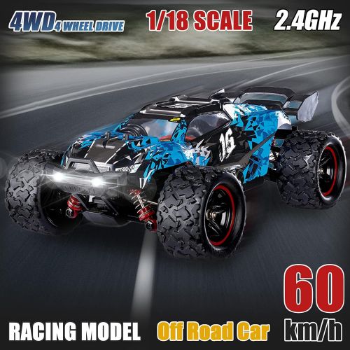  GoolRC Brushless RC Cars, 1:18 Scale 2.4Ghz Remote Control Car, 4WD 60KM/H High Speed Racing Car, All Terrain Off Road RC Truck with Headlight for Kids and Adults (Blue)