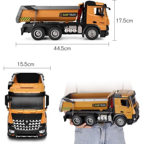  GoolRC WLtoys 14600 RC Dump Truck, 1/14 Scale 2.4Ghz Remote Control Dump Truck, RC Construction Vehicle Toy with LED Lights and Simulation Sound for Kids and Adults