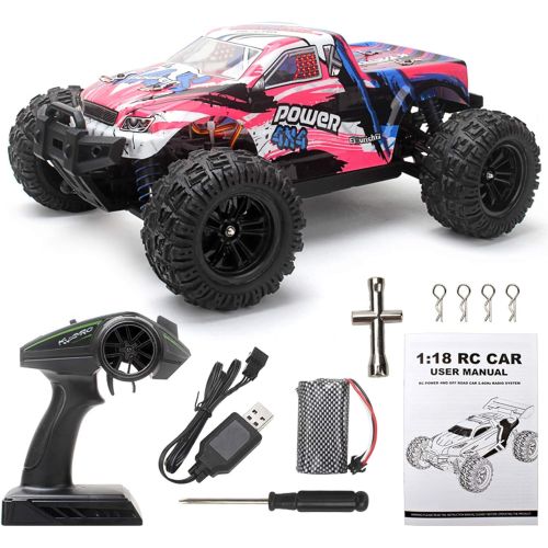  GoolRC Remote Control Car, KY-2819A 1:18 Scale RC Car, 4WD 2.4GHz Off Road Monster RC Truck, 35KM/H High Speed All Terrain Crawler for Kids and Adults (Pink)