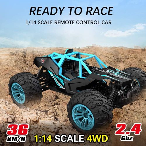  GoolRC RC Car 1:14 Scale 2.4Ghz Remote Control Car, 4WD 36KM/H High Speed Off Road Monster Trucks, Alloy Shell Electronic Vehicle All Terrain Racing Climbing Car with 3 Batteries f