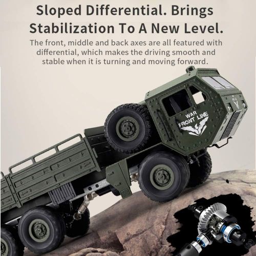  GoolRC Q75 RC Military Truck, 6WD 2.4GHz Remote Control Army Car Off-Road Truck for Adults Kids (Army Green)