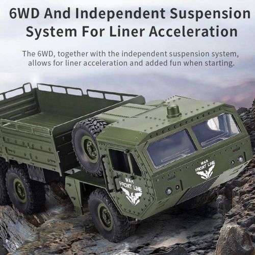  GoolRC Q75 RC Military Truck, 6WD 2.4GHz Remote Control Army Car Off-Road Truck for Adults Kids (Army Green)