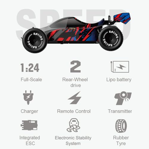  GoolRC F4 RC Car, 1:24 Scale Remote Control Car, 2WD 2.4GHz High Speed RC Racing Car with Electronic Stability System and 2 Battery for Kids and Adults