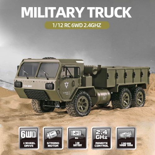  GoolRC Fayee RC Military Truck, 1/12 6WD 2.4GHz Army Truck Off-Road Car RTR Car Gift for Adults Kids Boys