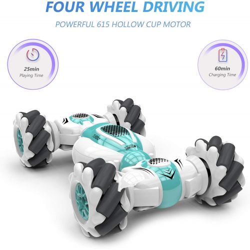  GoolRC RC Stunt Car, 2.4GHz 4WD Remote Control Car, Watch Gesture Sensor Car, Deformable All-Terrain Off Road Car with 360° Flips and Double Sided Rotating, Electric Toy Car for Bo