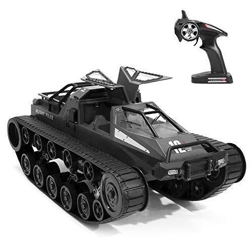  GoolRC RC Tank Car, 1/12 Scale 2.4GHz Remote Control Rechargeable Tank for Kids, 360° Rotating Vehicle Gifts for Boys Girls Teens (Black)