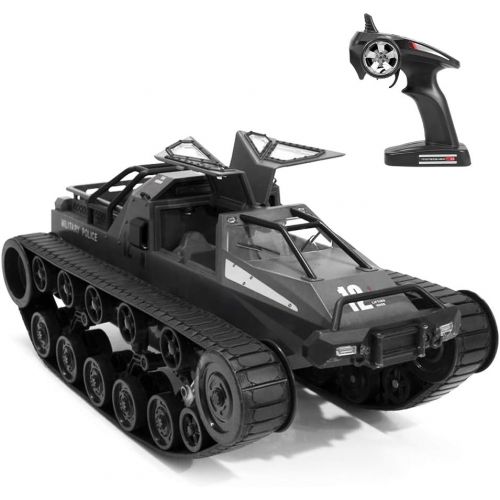  GoolRC RC Tank Car, 1/12 Scale 2.4GHz Remote Control Rechargeable Tank for Kids, 360° Rotating Vehicle Gifts for Boys Girls Teens (Black)