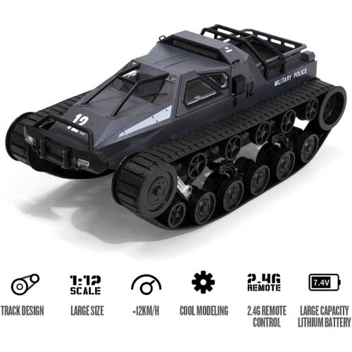  GoolRC RC Tank Car, 1/12 Scale 2.4GHz Remote Control Rechargeable Tank for Kids, 360° Rotating Vehicle Gifts for Boys Girls Teens (Black)