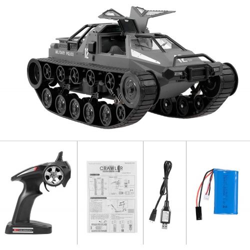  GoolRC RC Tank Car, 1/12 Scale 2.4GHz Remote Control Rechargeable Tank for Kids, 360° Rotating Vehicle Gifts for Boys Girls Teens (Black)