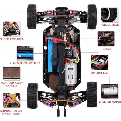  GoolRC WLtoys 124019 RC Car, 1/12 Scale 2.4GHz Remote Control Car, 4WD 60km/h High Speed Racing Car, Off-Road Buggy Drift Car RTR with Aluminum Alloy Chassis, Zinc Alloy Gear and 1