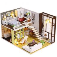 Goolsky Assemble DIY Doll House Toy Wooden Miniatura Kit Dollhouse Toys with Furniture Kit LED Christmas Birthday Gift
