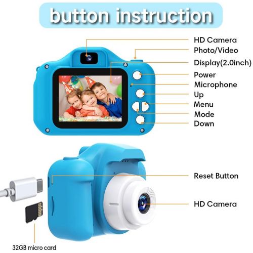  Goopow Kids Camera Toys for 3-8 Years Old Boys and Girl, Kids Digital Video Camera for Children with Shockproof Soft Cover, Best Christmas Birthday Gifts for Boys Girls - 32GB SD C