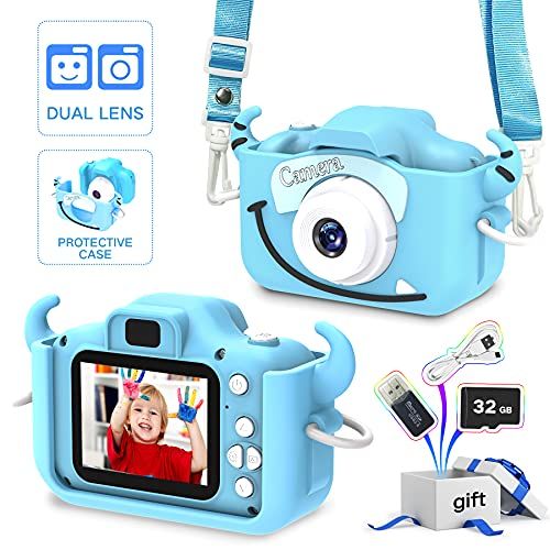  [아마존베스트]Goopow Kids Camera Toys for 3-8 Year Old Boys,Children Digital Video Camcorder Camera with Cartoon Soft Silicone Cover, Best Chritmas Birthday Festival Gift for Kids - 32G SD Card