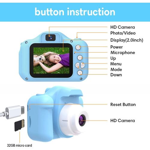  [아마존베스트]Goopow Kids Camera Toys for 3-8 Year Old Boys,Children Digital Video Camcorder Camera with Cartoon Soft Silicone Cover, Best Chritmas Birthday Festival Gift for Kids - 32G SD Card