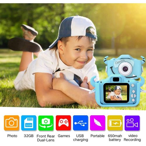  [아마존베스트]Goopow Kids Camera Toys for 3-8 Year Old Boys,Children Digital Video Camcorder Camera with Cartoon Soft Silicone Cover, Best Chritmas Birthday Festival Gift for Kids - 32G SD Card