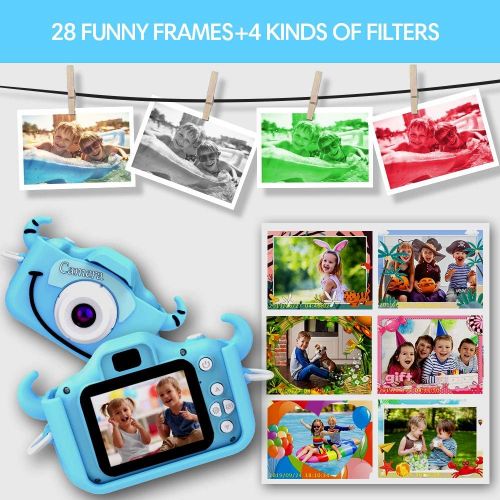  [아마존베스트]Goopow Kids Camera Toys for 3-8 Year Old Boys,Children Digital Video Camcorder Camera with Cartoon Soft Silicone Cover, Best Chritmas Birthday Festival Gift for Kids - 32G SD Card