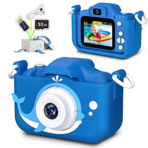  [아마존베스트]Goopow Kids Camera Toys Gifts for Boys, Rechargeable Digital Video Shockproof Camcorder with Front Rear Dual-Lens, Best Birthday for 3-8 Years Old Boys Gifts - 32GB SD Card Included