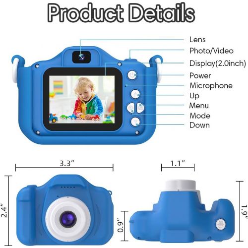  [아마존베스트]Goopow Kids Camera Toys Gifts for Boys, Rechargeable Digital Video Shockproof Camcorder with Front Rear Dual-Lens, Best Birthday for 3-8 Years Old Boys Gifts - 32GB SD Card Included
