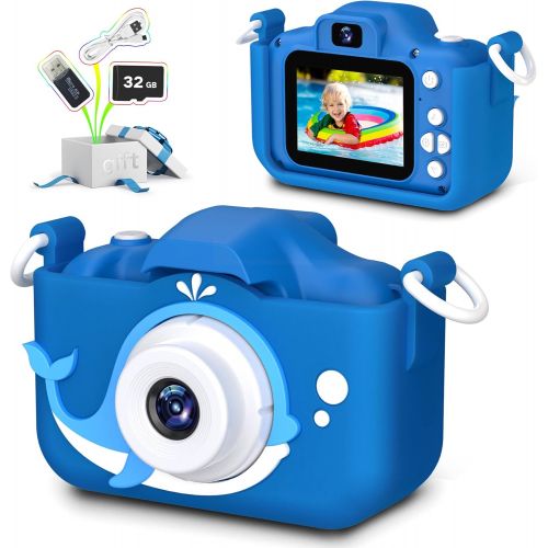  [아마존베스트]Goopow Kids Camera Toys Gifts for Boys, Rechargeable Digital Video Shockproof Camcorder with Front Rear Dual-Lens, Best Birthday for 3-8 Years Old Boys Gifts - 32GB SD Card Included