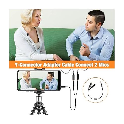  Lavalier Lapel Microphone Complete Set - Professional Omnidirectional Condenser Grade Audio Video Recording Mic for Android/iPhone/PC/Camera for Interview, YouTube, Video Conference, Podcast