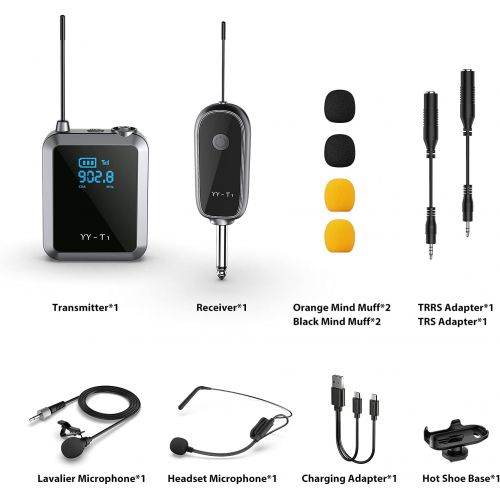  Wireless Lavalier Microphone, GoorDik Headset and Lapel Mic System with Rechargeable Bodypack Transmitter & Receiver, Best for iPhone, PA Speaker, DSLR Camera, PC, Recording, Teach