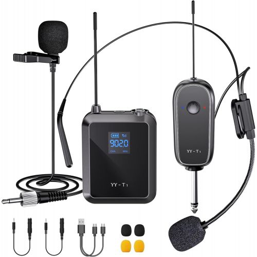  Wireless Lavalier Microphone, GoorDik Headset and Lapel Mic System with Rechargeable Bodypack Transmitter & Receiver, Best for iPhone, PA Speaker, DSLR Camera, PC, Recording, Teach