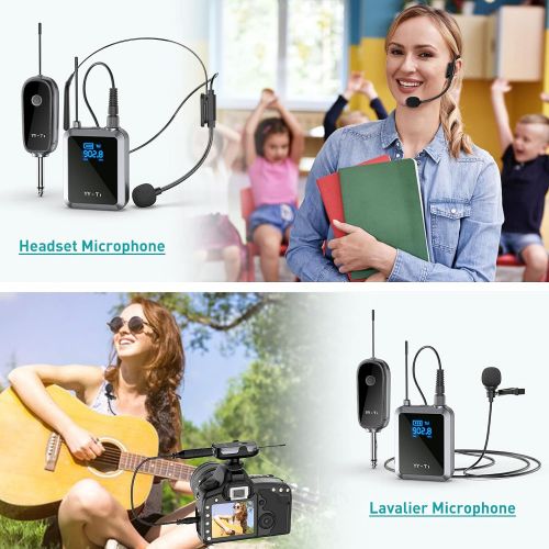  Wireless Lavalier Microphone, GoorDik Headset and Lapel Mic System with Rechargeable Bodypack Transmitter & Receiver, Best for iPhone, PA Speaker, DSLR Camera, PC, Recording, Teach
