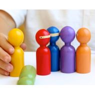 Goosegrease Peg Doll Ninjas Little Wooden People // Wooden Toys Boys Gift Primary Colors // Fair Trade Wooden Peg Dolls
