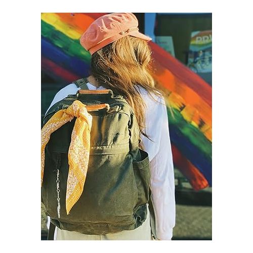  Gootium Canvas Backpack for Women Vintage Style Zipper Bag Men's Casual Daypack Cloth Outdoor Travel Rucksack, Olive