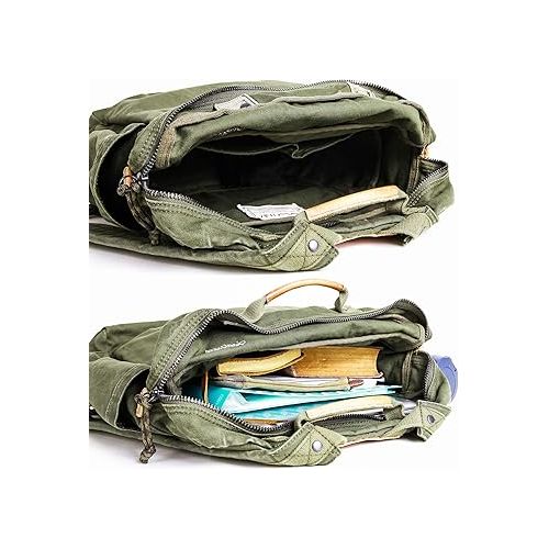  Gootium Canvas Backpack for Women Vintage Style Zipper Bag Men's Casual Daypack Cloth Outdoor Travel Rucksack, Olive