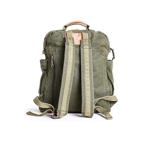  Gootium Canvas Backpack for Women Vintage Style Zipper Bag Men's Casual Daypack Cloth Outdoor Travel Rucksack, Olive