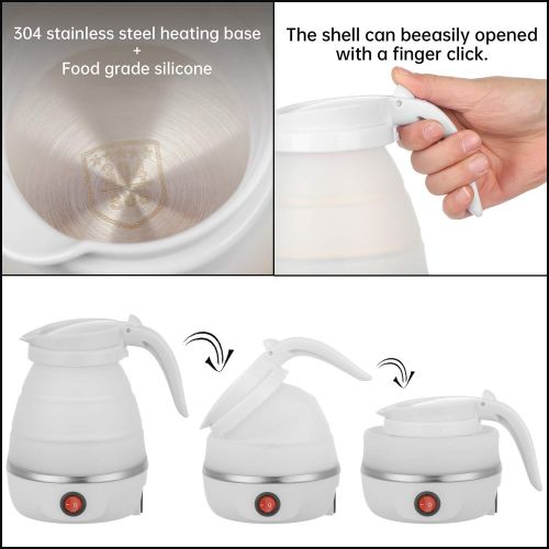  Gootrades Foldable Portable Kettle Travel Kettle - Upgraded Food Grade Silicone, 5 Mins Heater To Quickly Foldable Electric Kettle, White 600ML 110V US Plug