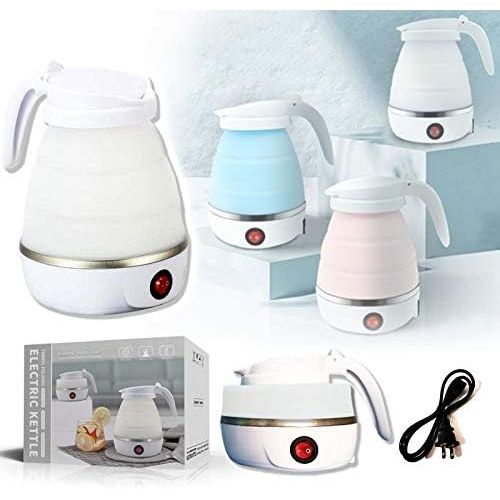  Gootrades Foldable Portable Kettle Travel Kettle - Upgraded Food Grade Silicone, 5 Mins Heater To Quickly Foldable Electric Kettle, White 600ML 110V US Plug