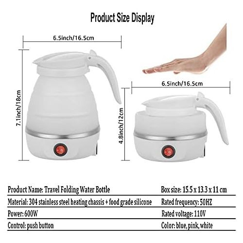  Gootrades Foldable Portable Kettle Travel Kettle - Upgraded Food Grade Silicone, 5 Mins Heater To Quickly Foldable Electric Kettle, White 600ML 110V US Plug