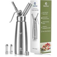 Professional Whipped Cream Dispenser - Stainless Steel Whipped Cream Maker, Large 500ml / 1 Pint Capacity Whip Canister, Includes 3 Various Stainless Culinary Decorating Nozzles and 1 Brush