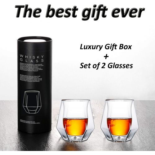  [아마존베스트]Gootus Whiskey Glasses Set of 2 - Hand Blown Double Walled Glass with Premium Gift Box - Perfect for Scotch, Bourbon and Old Fashioned Cocktails