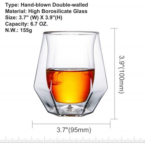  [아마존베스트]Gootus Whiskey Glasses Set of 2 - Hand Blown Double Walled Glass with Premium Gift Box - Perfect for Scotch, Bourbon and Old Fashioned Cocktails