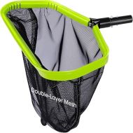 Pool Net, Pool Skimmer Net with Double-Layer Deep Bag, Heavy Duty Aluminum Frame Swimming Pool Leaf Skimmer Rake Net with Fine Mesh, Large Pool Cleaning Net for Pond Spa Pool, Green (No Pole)