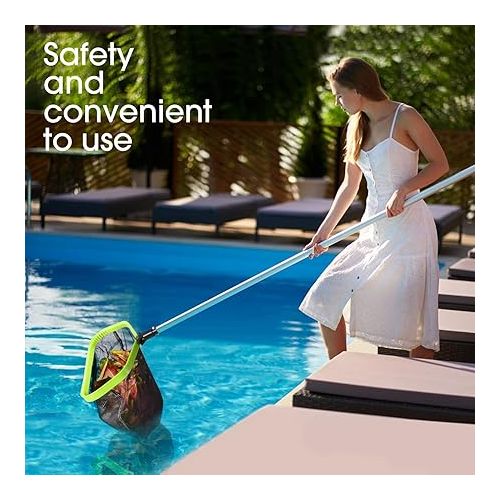  Pool Net, Pool Skimmer Net with Double-Layer Deep Bag, Heavy Duty Aluminum Frame Swimming Pool Leaf Skimmer Rake Net with Fine Mesh, Large Pool Cleaning Net for Pond Spa Pool, Green (No Pole)