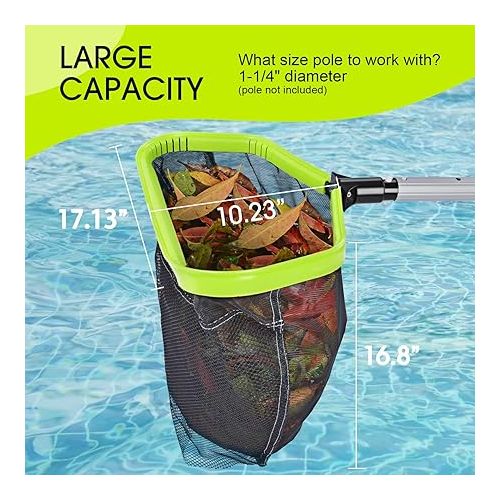  Pool Net, Pool Skimmer Net with Double-Layer Deep Bag, Heavy Duty Aluminum Frame Swimming Pool Leaf Skimmer Rake Net with Fine Mesh, Large Pool Cleaning Net for Pond Spa Pool, Green (No Pole)