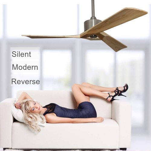  Goozegg Modern Ceiling Fan No Light Remote Control 3 Maple Wood Blades Energy Efficient DC Motor Brushed Nickel, 52-inch