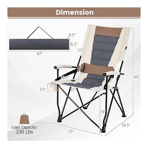  Goplus Camping Chairs, Portable Lumbar Back Beach Chair Heightened Design for Adults w/Cup Holder & Carrying Bag, Folding Chair for Outside, Fishing, Hiking, Picnic, Lawn (330 LBS Weight Capacity) (1)