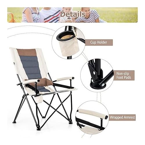  Goplus Camping Chairs, Portable Lumbar Back Beach Chair Heightened Design for Adults w/Cup Holder & Carrying Bag, Folding Chair for Outside, Fishing, Hiking, Picnic, Lawn (330 LBS Weight Capacity) (1)