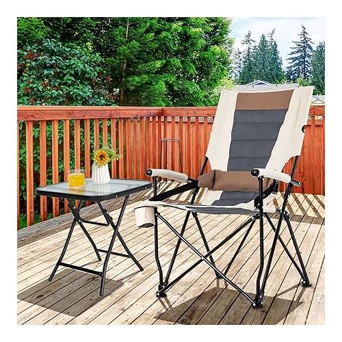  Goplus Camping Chairs, Portable Lumbar Back Beach Chair Heightened Design for Adults w/Cup Holder & Carrying Bag, Folding Chair for Outside, Fishing, Hiking, Picnic, Lawn (330 LBS Weight Capacity) (1)