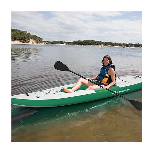  Goplus Inflatable Kayak for 1 Person, 11FT Fishing Kayak w/Adjustable Aluminum Oars, Hand Pump with Pressure Gauge, Padded Seat, Canoe Boat Raft Kayaks for Adults, Youth and Kids