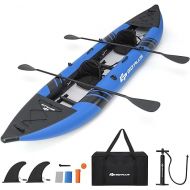 Goplus Inflatable Kayak, 2-Person Kayak Set for Adults with 507 LBS Weight Capacity, 2 Aluminium Oars, EVA Padded Seat, 2 Fins, Hand Pump, Carry Bag, Repair Kit, Portable Touring Kayaks