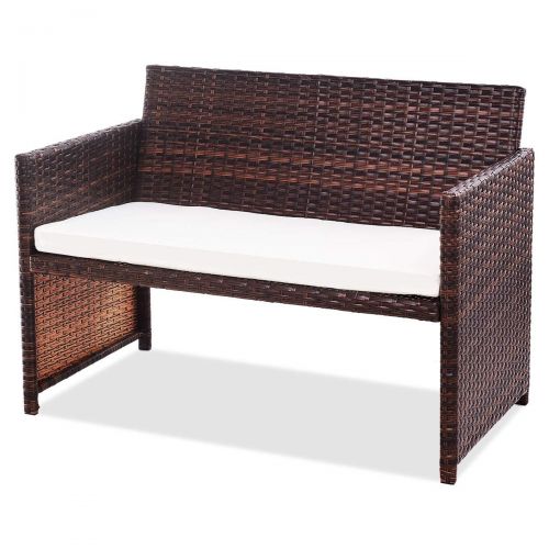  Goplus Rattan Sofa Furniture Set Outdoor Garden Patio 4-Piece Cushioned Seat Mix Brown Wicker