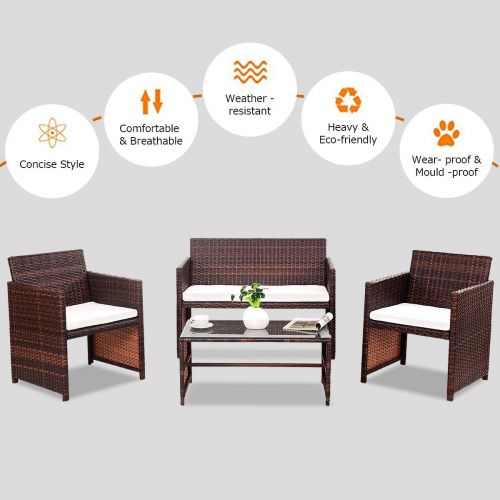  Goplus Rattan Sofa Furniture Set Outdoor Garden Patio 4-Piece Cushioned Seat Mix Brown Wicker