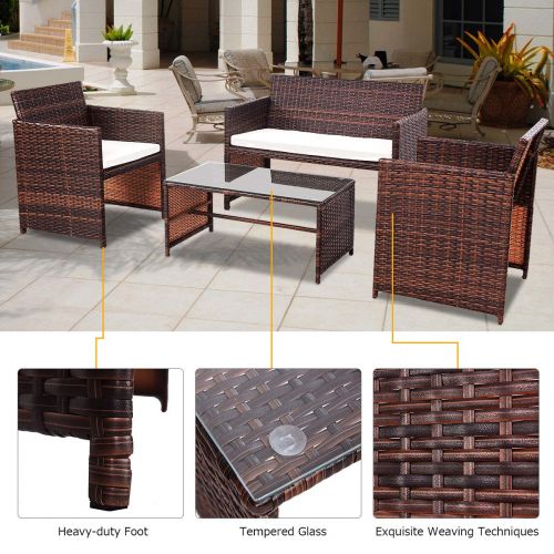  Goplus Rattan Sofa Furniture Set Outdoor Garden Patio 4-Piece Cushioned Seat Mix Brown Wicker